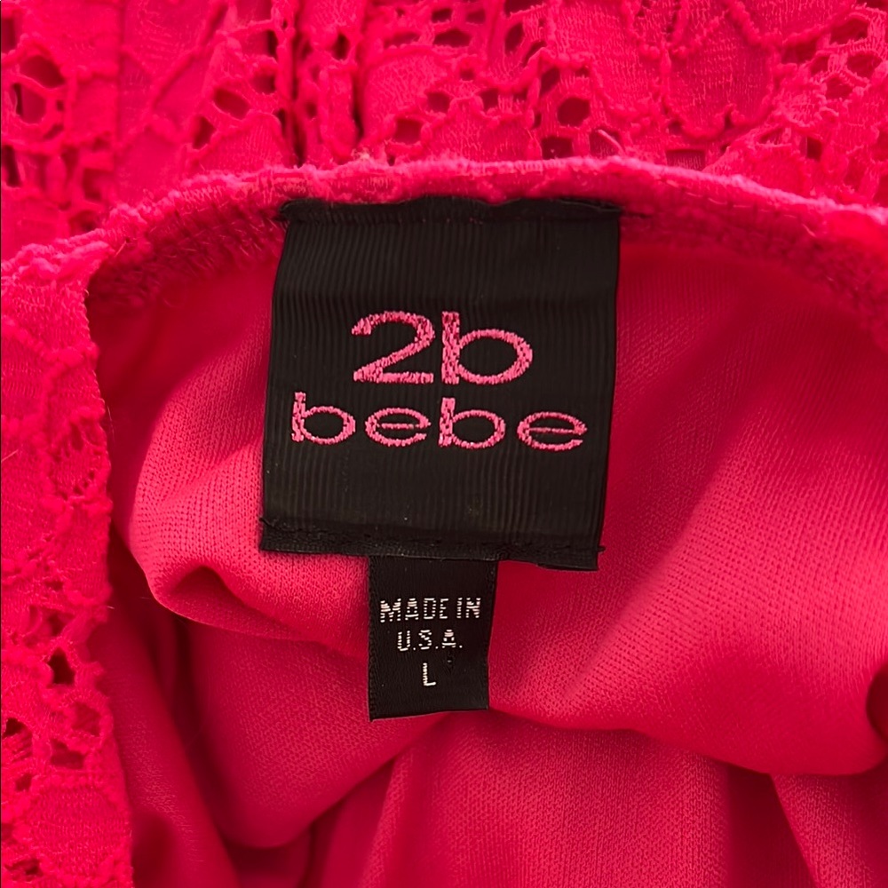 2B Bebe Fuchsia Lace Midi Dress Size L - Picture 10 of 12
